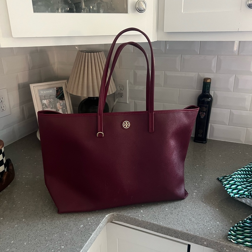 Tory Burch Deep Red Leather Tote